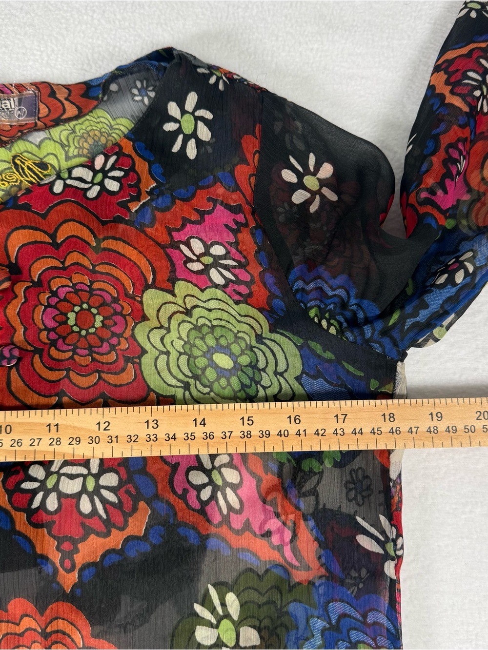Desigual Floral Sheer Blouse Womens Size M Multicolor Chiffon Boho Graphic Art - Picture 13 of 13